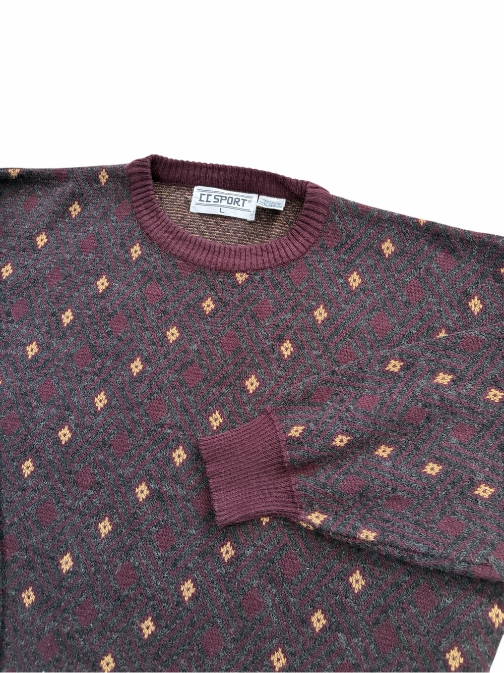 VTG CC Sport Geometric Patterned Grandpa Sweater Mens Large 90s Acrylic Wool